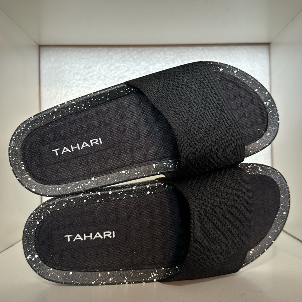 Tahari Womens Black Slide Flat Single Strap Comfort Sandals